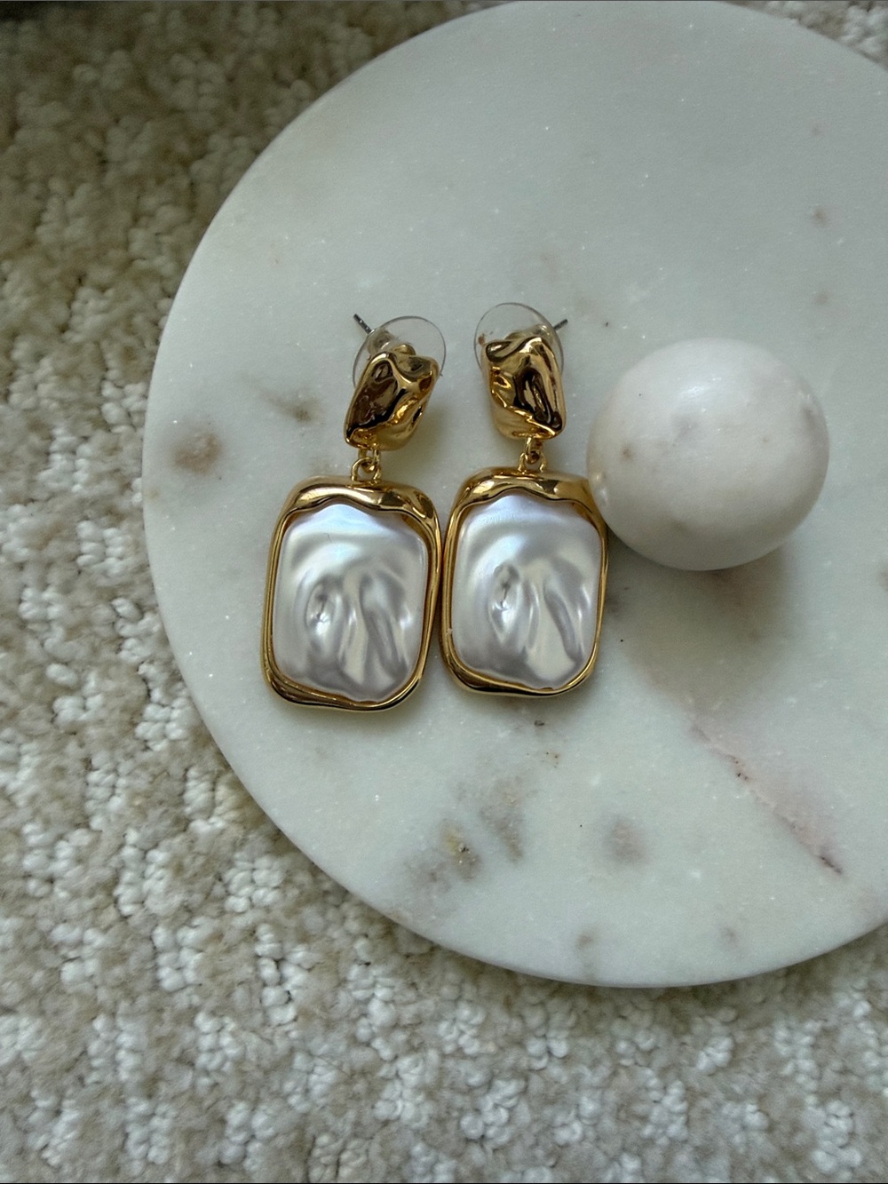 Gold-Framed White Pearl Drop Earrings for Women